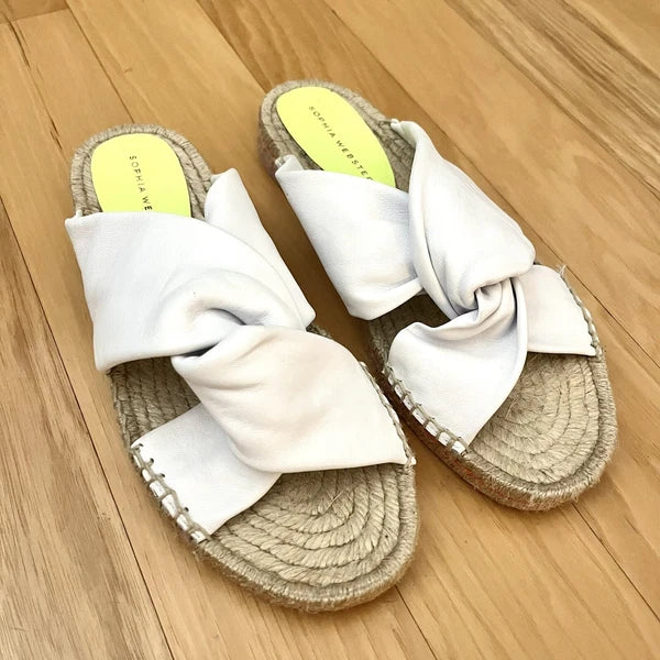 Sophia Webster 7.5 White Leather Twist Florita Espadrille Slides Flat Sandals