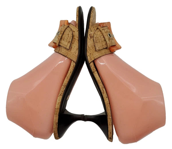 NWOB~Donald Pliner~Womens 6.5M~Cork Buckle Kitten Heel Sandles~MADE in ITALY