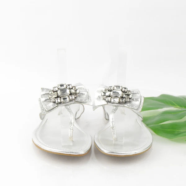 Vera Wang Lavender Women's Willa Sandal Size 7 Thong Slide Silver Big Rhinestone
