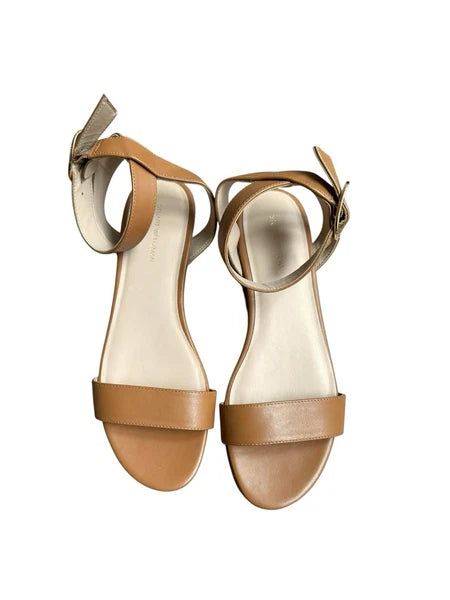 Stuart Weitzman Avenue 65 Platform Wedge Sandal Almond Tan Leather Cork Sz 8.5