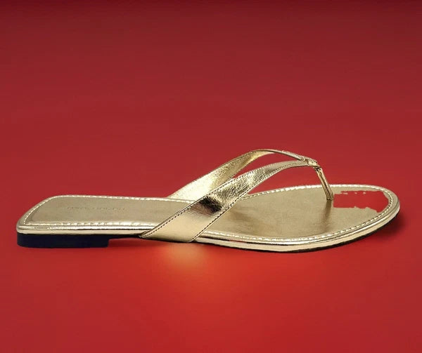 TORY BURCH CLASSIC FLIP FLOP CRINKLE METALLIC LEATHER SPARK GOLD SZ US 10 NIB