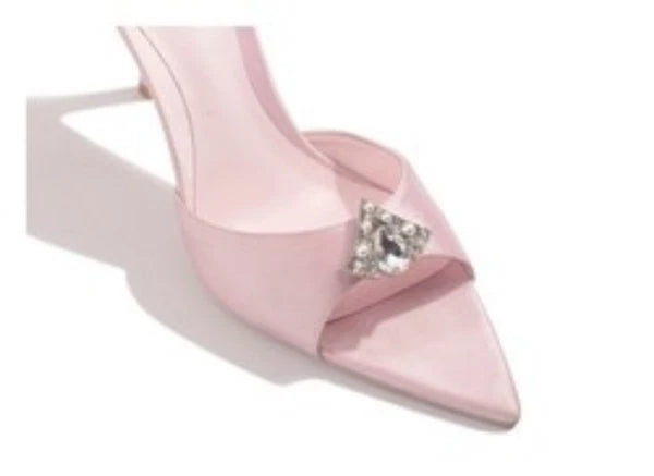 2025 Summer Women's Rhinestones Pointed Open Toe Mules Slides Slippers Sandals