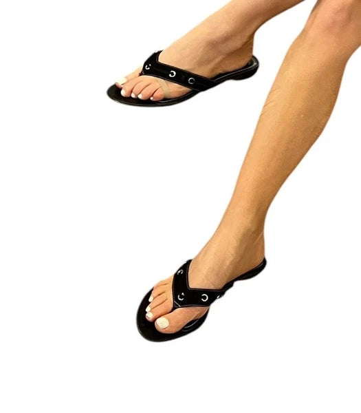 WOMEN'S TOD'S BLACK SUEDE THONGS FLIP FLOP SLIP ON SLIDES SANDALS GROMMET 8