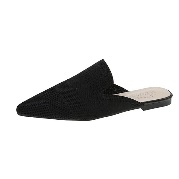 Summer Women Knitted Slides New Elegant Mesh Breathable Med Heel Slippers Slides