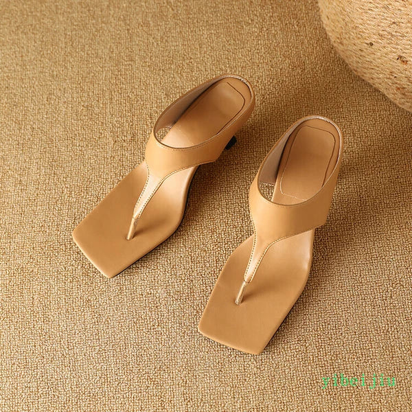 Women's Flop Flops Mid Heels Slingbacks Mule Faux Leather Sandals Casual Shoes