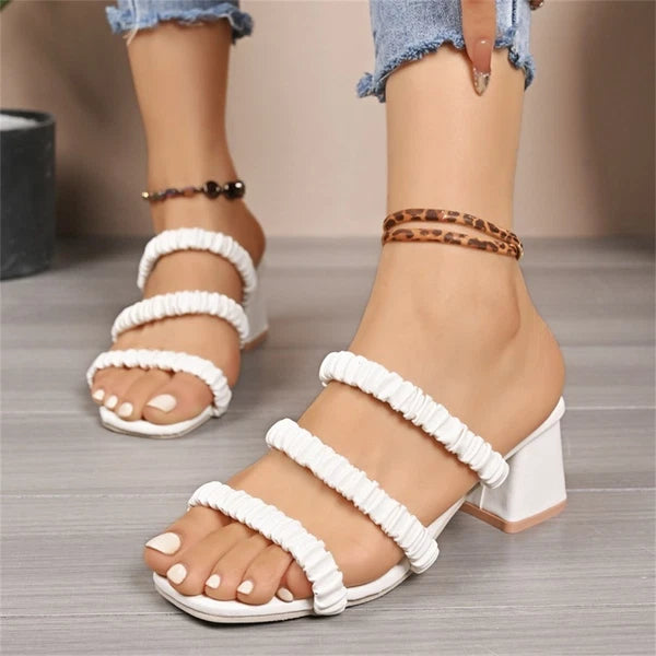 Women's Block Heeled Sandals Fashion Square Toe Braided Comfort Dress Slides