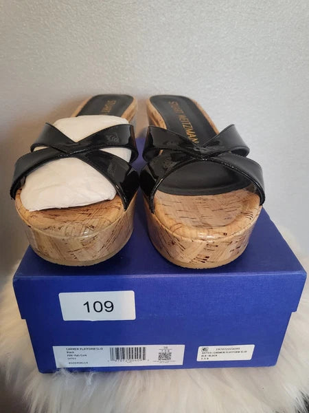 Stuart Weitzman CARMEN Platform Wedge Slide Sandal Patent Leather $395 SZ 7.5