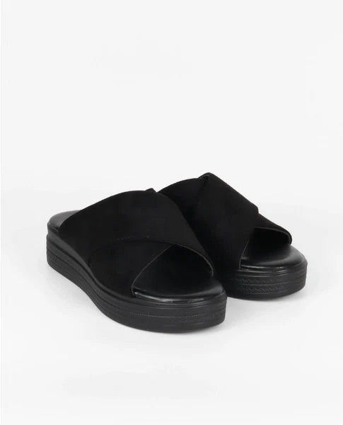 Women's Casual Suede Crossover Open Toe High Platform Mule Sandals / Sliders