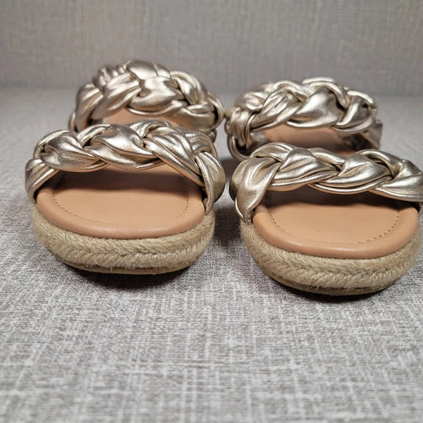 Sam Edelman Noreene Braided Leather Slide Gold Sandals Women's 9.5 Shoes