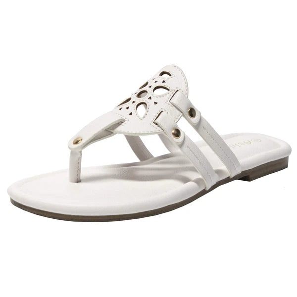 Athlefit Womens Flat Sandals Leather Casual Beach Slip Ons White Sandal Size 6.5