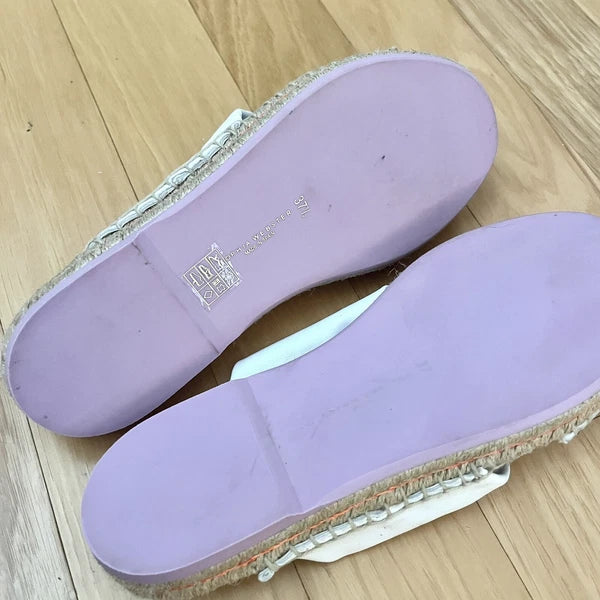 Sophia Webster 7.5 White Leather Twist Florita Espadrille Slides Flat Sandals