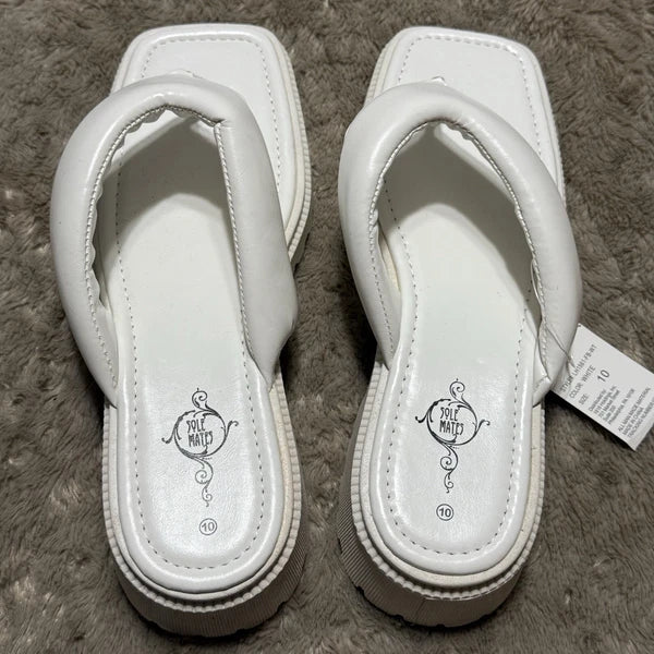 Sole Mates White SlipOnPlatform Wedge Flip Flop Thong Sandals Womens Sz 10- NEW