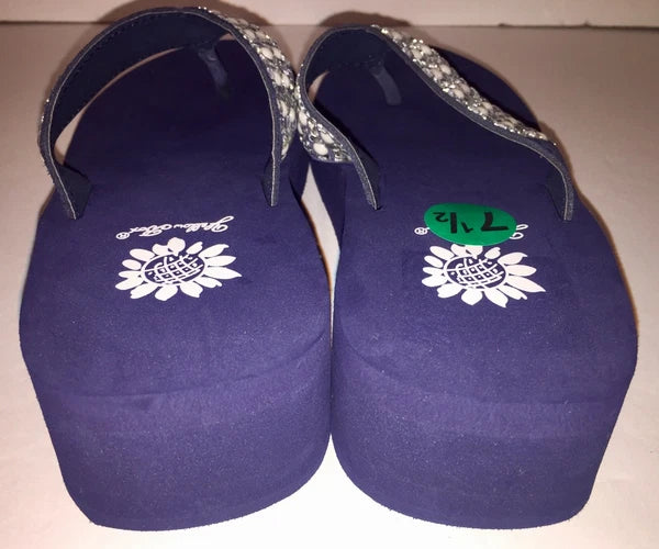 Yellow Box Flip Flops Sandals Women's Touch Wedge Pearl Jeweled Blue Black NWT
