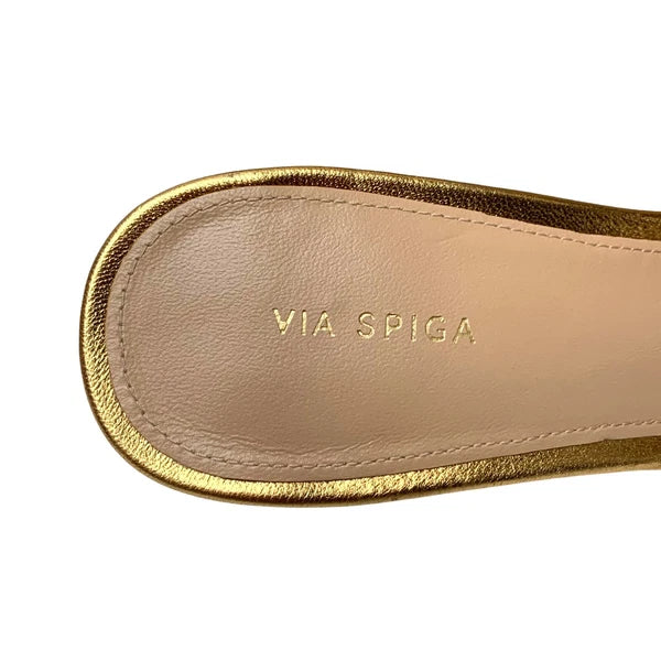 Via Spiga Rafaela Gold Leather Slide Sandals Womens Size 7.5 M  NWOB