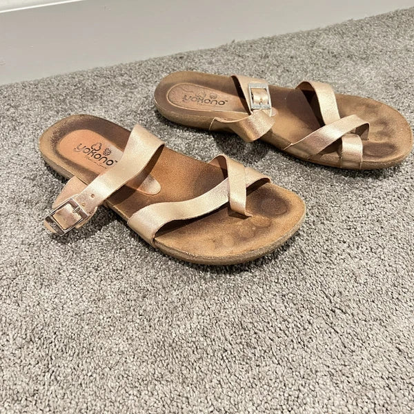 Yokono Ibiza Rose Gold Birki Style Cork Sandals 8 Thong Slide Cork Comfort