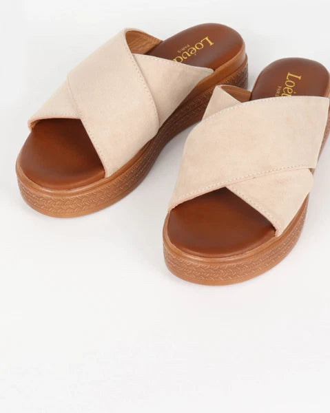 Women's Casual Suede Crossover Open Toe High Platform Mule Sandals / Sliders