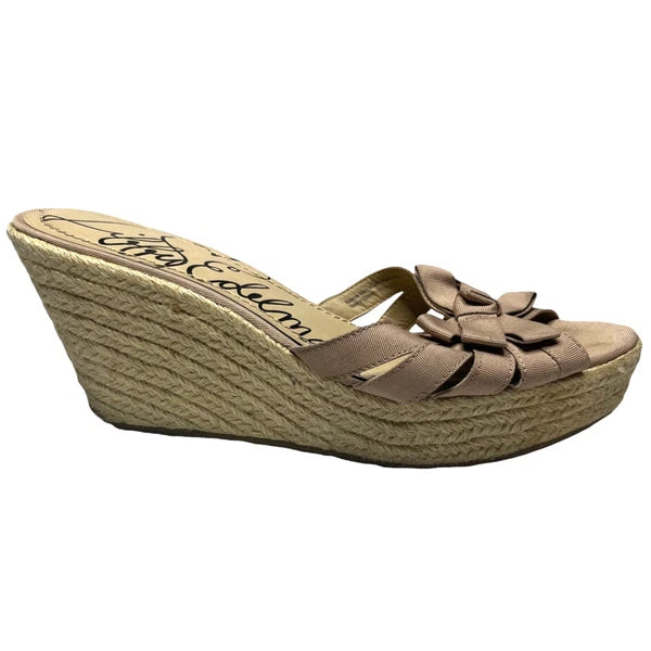 Libby Edelman Vixon Espadrille Sandals Womens Nude Beige Wedge Bow Slide Size 9M