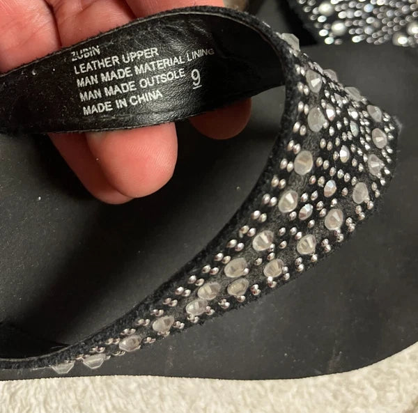 Yellow Box-style Desiree- Black Sequin Thong Flip Flops Womans Size 9