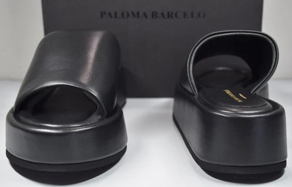 PALOMA BARCELO NIB $370 KORNELIA BLACK LEATHER PLATFORM SLIDE SANDAL. EU38/US8