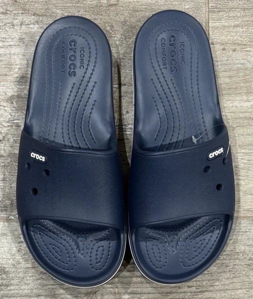 NEW CROCS WOMEN 7 CROCBAND III SLIDE. NAVY / WHITE. STYLE 205733
