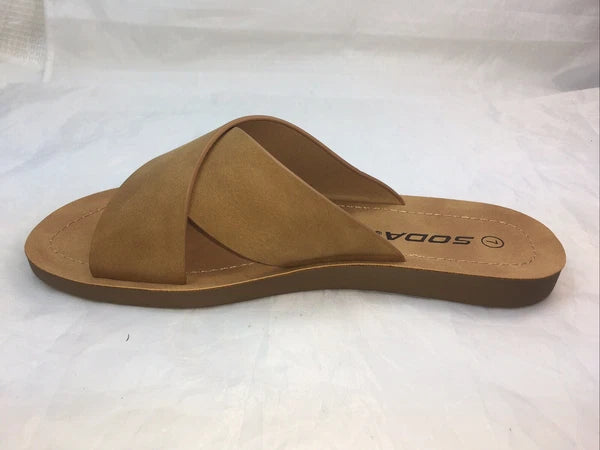 SODA-REFLECT-COFFEE NUBUCK PU X BANDS Slide CASUAL Fashion Women Sandal Slip On
