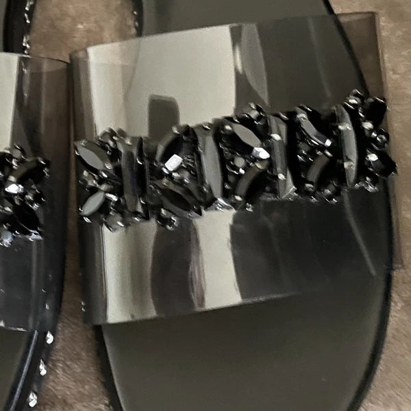 Resort Wear Slip On Vacay Beach Karl Lagerfeld Paris Sandal 9.5 Black Clear Top