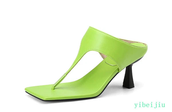 Women's Flop Flops Mid Heels Slingbacks Mule Faux Leather Sandals Casual Shoes