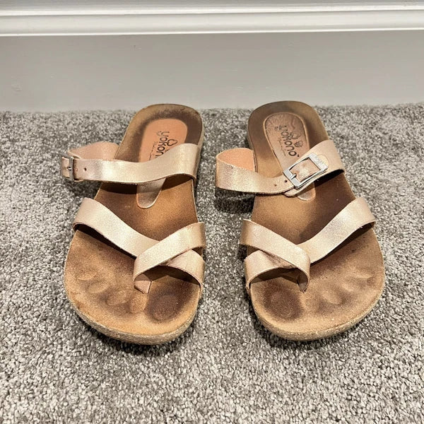 Yokono Ibiza Rose Gold Birki Style Cork Sandals 8 Thong Slide Cork Comfort