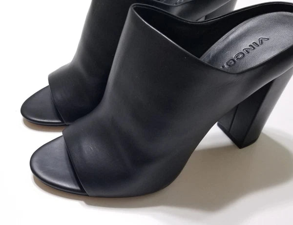 NIB Vince Alora Leather Block Heel Slide Sandal in Black Size 9 $295