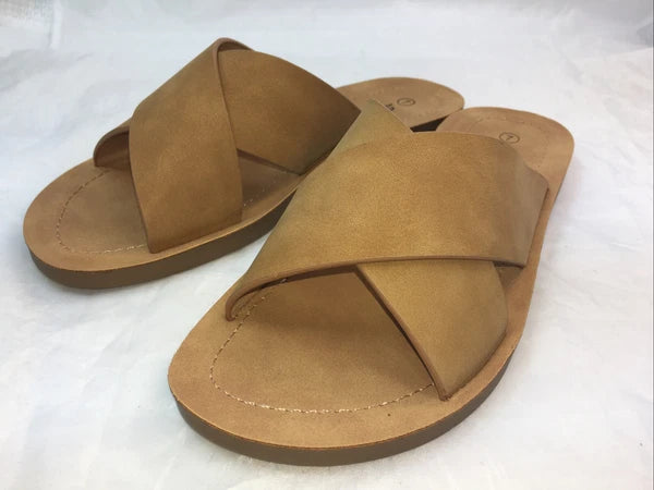 SODA-REFLECT-COFFEE NUBUCK PU X BANDS Slide CASUAL Fashion Women Sandal Slip On