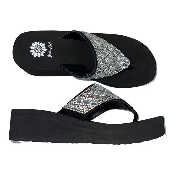 Yellow Box Flip Flops Harlequin Rhinestone Sparkle Wedge Sandals Womens Padmell