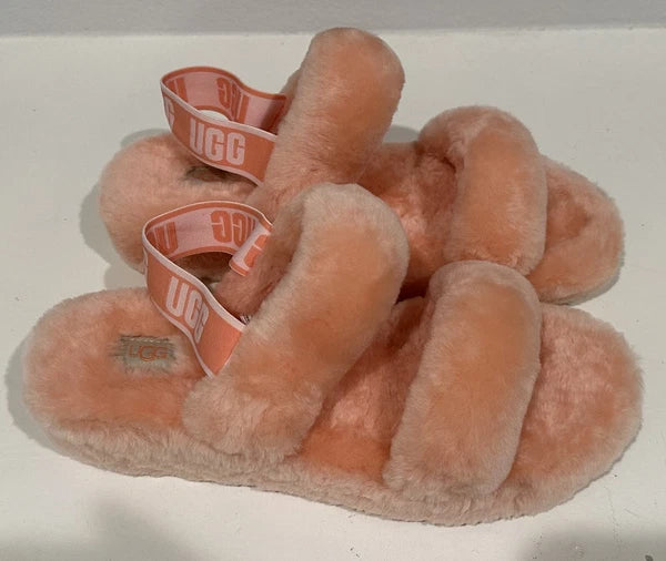 UGG Oh Yeah Fluff Slide Sandal – Sheepskin Comfort, Strappy Style – Size 11