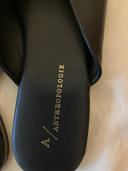 *READ* Anthropologie Black Leather Slide  Sandals 36 / 6 Adjustable bow