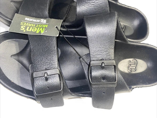 Revolution Mens Sandals, Black Size S 7-8 Buckle Style Beach Shower Shoes NWT