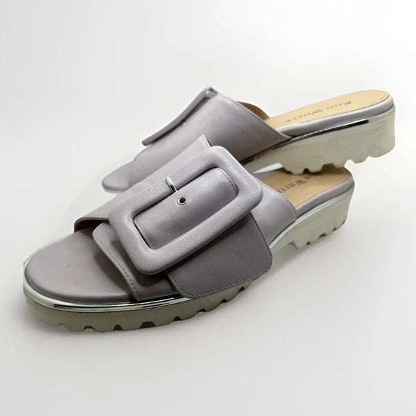 Women's Ron White Candra Napa Gray Leather Slide Sandals Size 9 US /40 EU $398