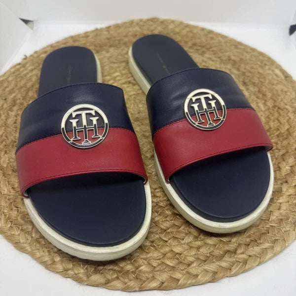 Tommy Hilfiger Blue & Red 'Souli' Slide Sandals Women's Size 9.5 In