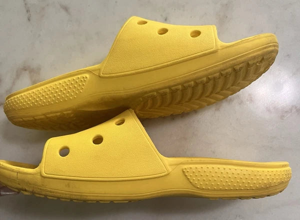 UsedVeryGood_Crocs Unisex Classic Two-Strap Slide Sandals_Yellow_Sz7Women/5 Men