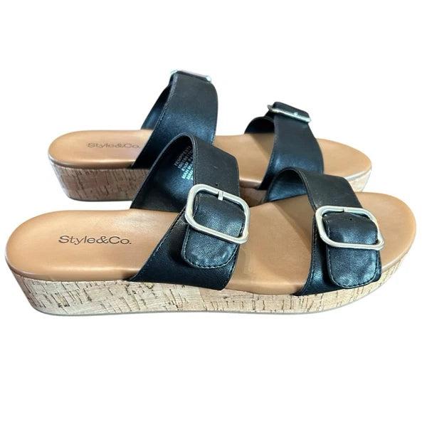Style & Co Temppestt Slip On Double Buckle Retro Sporty Wedge Sandals NEW 7.5