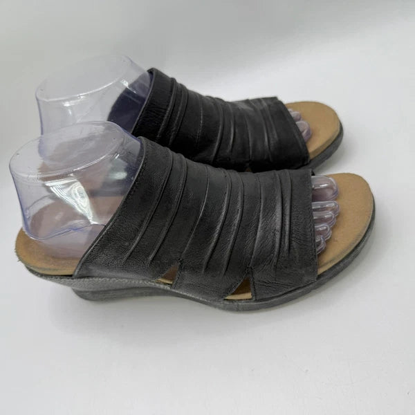Romika Black Leather Wedge Sandals Slides Casual Comfort Summer Womens Size 40