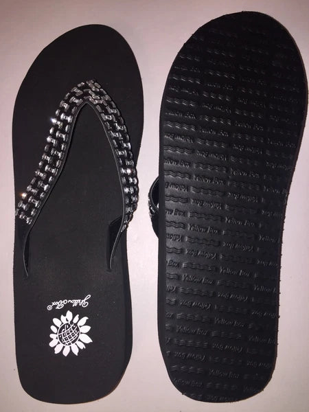Yellow Box Flip Flops Sandals Women's Touch Wedge Pearl Jeweled Blue Black NWT