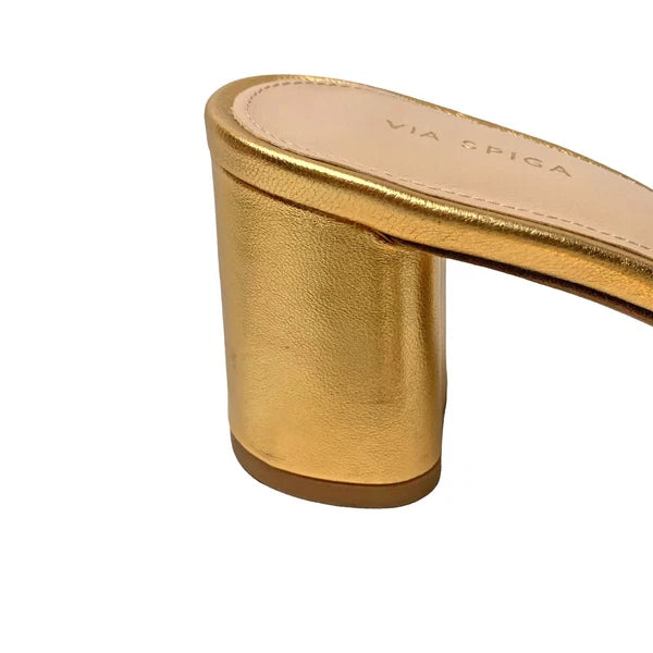 Via Spiga Rafaela Gold Leather Slide Sandals Womens Size 7.5 M  NWOB