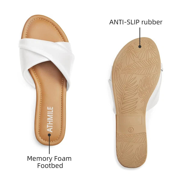 Summer Women's Flat Leather Slides Casual Beach Sandals Size 8