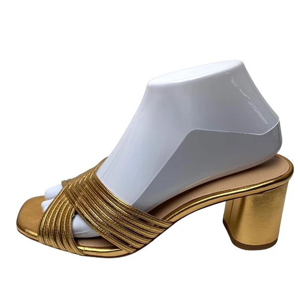 Via Spiga Rafaela Gold Leather Slide Sandals Womens Size 7.5 M  NWOB