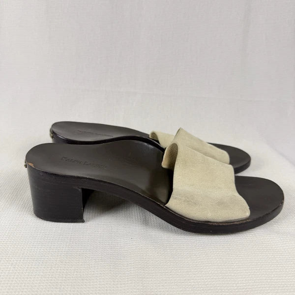 Ralph Lauren Beige Wood Block Heel Sandals Women's 8.5