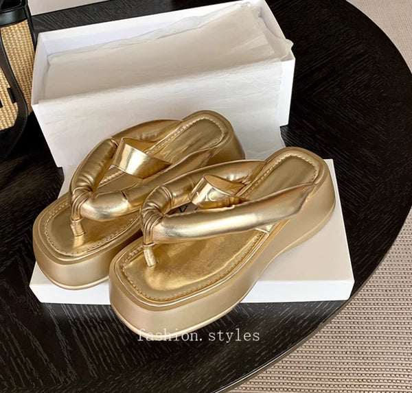Women's Platform Leather Wedge High Heel Loafer Slipper Shoes Flip-flops Sandals