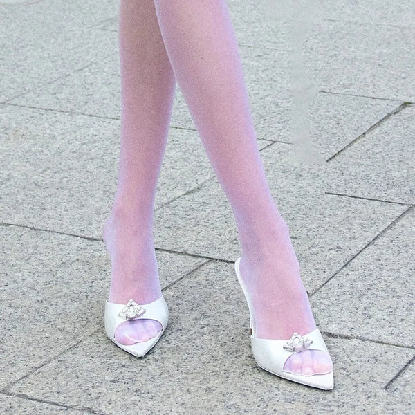 2025 Summer Women's Rhinestones Pointed Open Toe Mules Slides Slippers Sandals