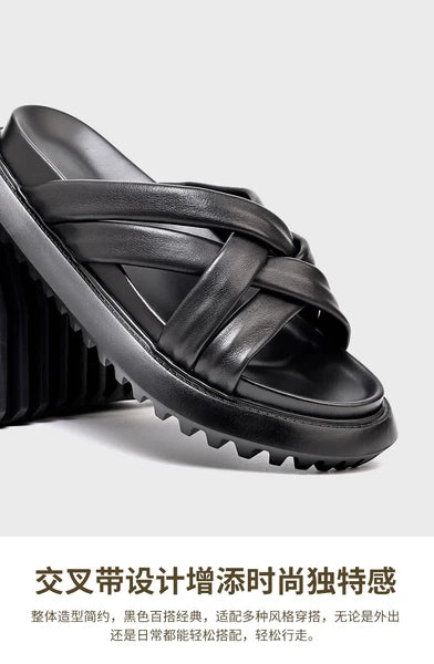 Roman Style Mens Open Toe Real Leather Cowhide Sandals Slippers Shoes Summer New