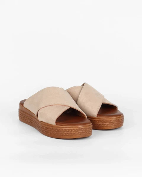 Women's Casual Suede Crossover Open Toe High Platform Mule Sandals / Sliders