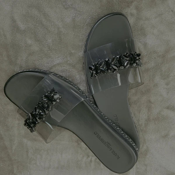 Resort Wear Slip On Vacay Beach Karl Lagerfeld Paris Sandal 9.5 Black Clear Top