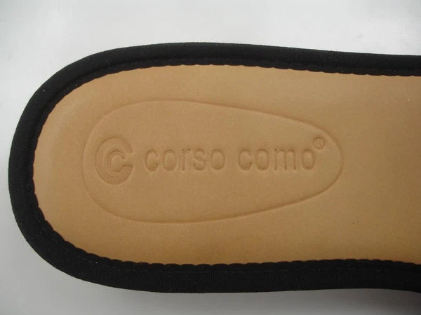 Women's 8.5 M Corso Como Bahlia Black Leather Flat Sandals Buckle Open Toe Slide